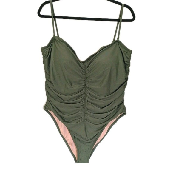 J.Crew Ruched Classic Sweetheart Neckline Olive Green Resort One Piece SZ 22 - Picture 1 of 9